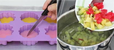 Cho nước, đường, l&aacute; dứa v&agrave; bột agar ở hỗn hợp B v&agrave;o nồi, đun tr&ecirc;n lửa vừa