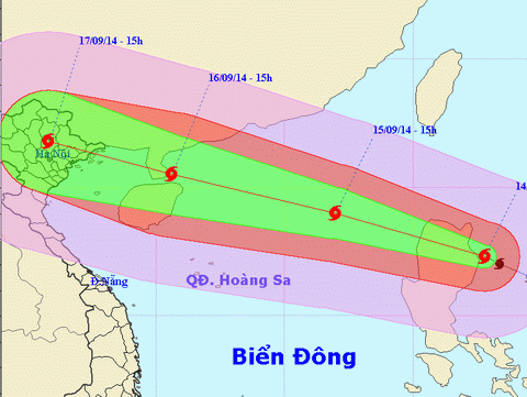 Sơ đồ đường đi v&agrave; t&acirc;m b&atilde;o số 3 (b&atilde;o Kalmaegi). 