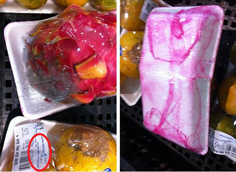 Thanh long tại siêu thị Ocean Mart cũng trong tình trạng thối nhũn