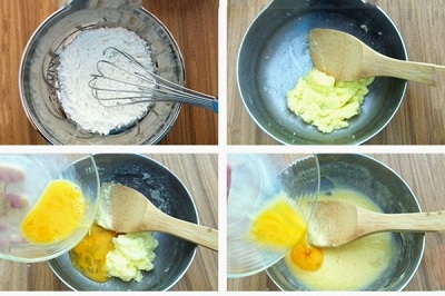 R&acirc;y bột m&igrave;, bột custard v&agrave; bột ng&ocirc; trong một &acirc;u lớn