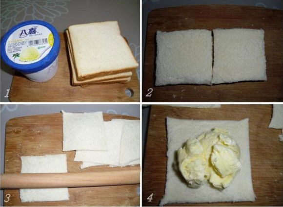 Đầu ti&ecirc;n với mỗi cặp l&aacute;t b&aacute;nh m&igrave; sẽ d&ugrave;ng cho một chiếc b&aacute;nh kem chi&ecirc;n