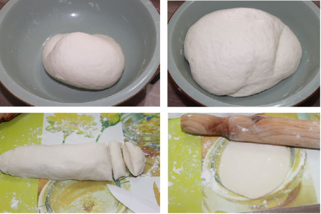 C&aacute;n mỏng từng miếng bột vỏ, phết l&ecirc;n khoảng 1 muỗng canh phần bột ruột.