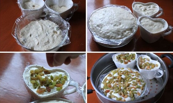 Đổ bột vào các khuôn bánh cho đầy gần nửa khuôn.