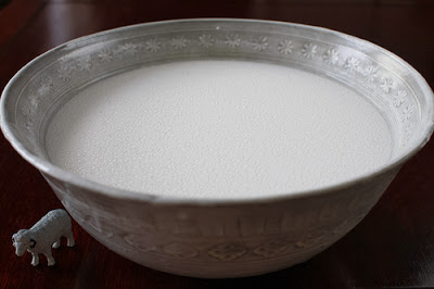 Cho 1 g&oacute;i bột v&agrave;o nước lạnh h&ograve;a tan thật kỹ, cho ch&uacute;t muối v&agrave; 1 th&igrave;a canh dầu ăn v&agrave;o khuấy tiếp cho kỹ. Để đ&oacute; chừng 30 đến 40 ph&uacute;t trước khi tr&aacute;ng cho bột nở đều. 
