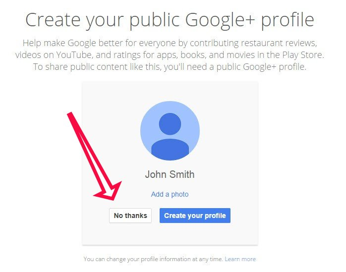 Người d&ugrave;ng c&oacute; th&ecirc;m lựa chọn từ chối đăng k&iacute; t&agrave;i khoản Google+