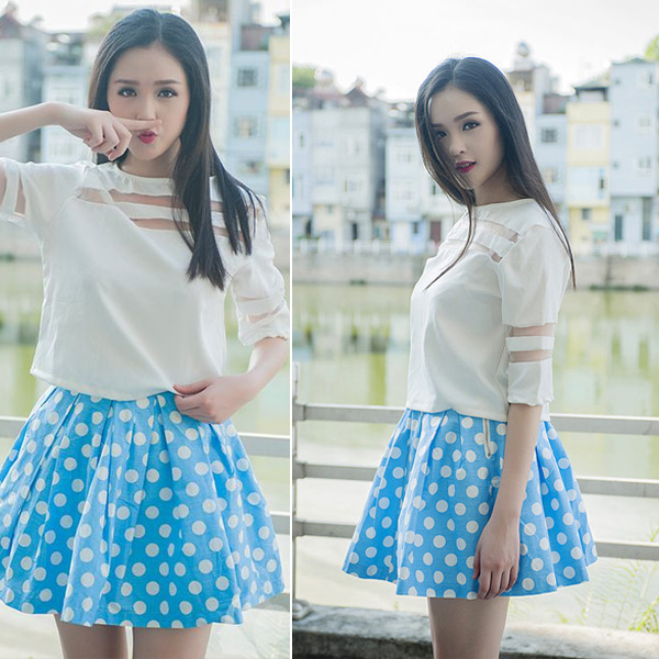 Trang phục họa tiết chấm bi hợp với mọi d&aacute;ng người