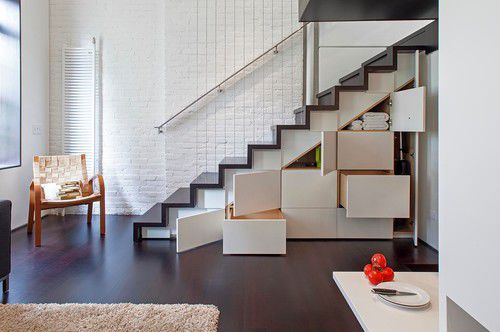 C&aacute;ch thiết kế cầu thang v&agrave; tủ đựng đồ l&agrave; một lựa chọn v&ocirc; c&ugrave;ng th&ocirc;ng minh cho kh&ocirc;ng gian hẹp