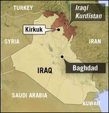 Vị tr&iacute; th&agrave;nh phố Kirkuk v&agrave; khu tự trị người Kurd ở Iraq