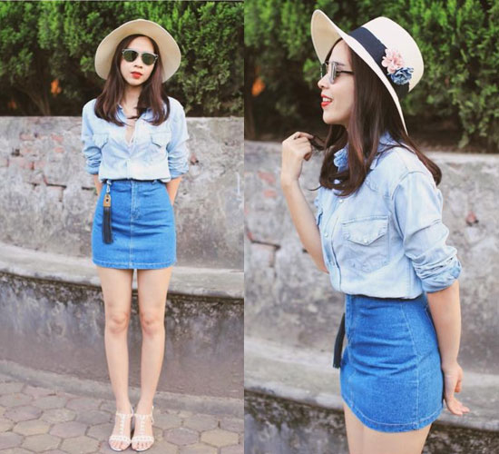 Bà mẹ một con cực trẻ trung và sành điệu trong bộ đồ denim on denim Bà mẹ một con cực trẻ trung và sành điệu trong bộ đồ denim on denim