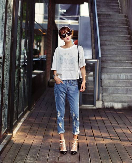 Bạn g&aacute;i c&oacute; thể mặc đẹp với quần jeans boyfriend thật năng động v&agrave; c&aacute; t&iacute;nh