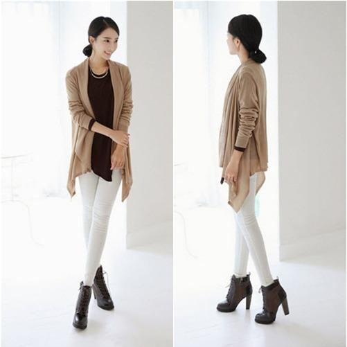 Mix cardigan với quần jeans hoặc skinny l&agrave; một gợi &yacute; cho c&aacute;c c&ocirc; n&agrave;ng trẻ trung, năng động