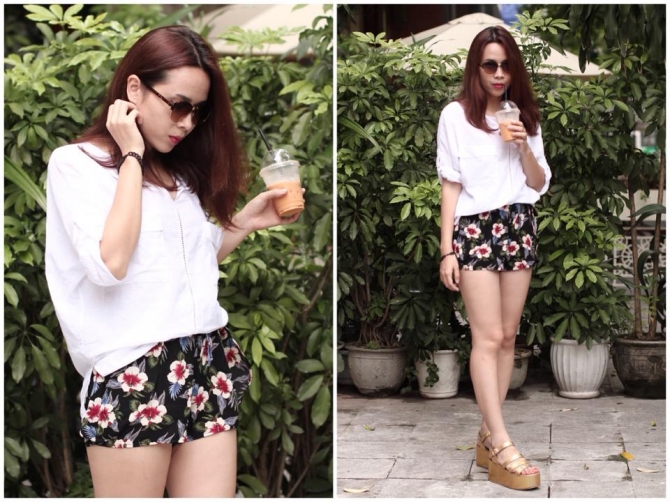 Mix với short hoa điệu đ&agrave;. Ảnh minh họa
