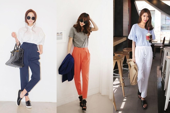 C&oacute; nhiều c&aacute;ch phối đồ trẻ trung, s&agrave;nh điệu tới c&ocirc;ng sở với quần baggy vải