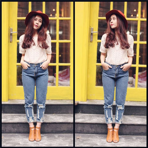 Lưu Hương Giang trẻ trung nhưng c&oacute; phần cổ điển với mẫu quần Mom jeans
