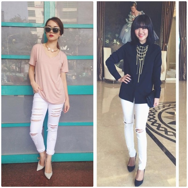 Quần jeans r&aacute;ch tạo n&eacute;t c&aacute; t&iacute;nh v&agrave; trẻ trung cho bạn g&aacute;i
