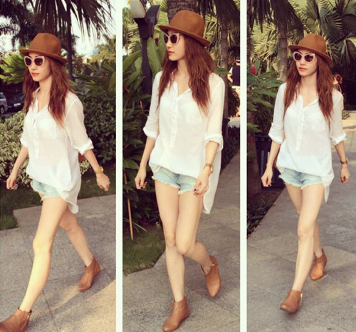 Tr&uacute;c Diễm trẻ trung, s&agrave;nh điệu với quần short v&agrave; sơ mi oversize