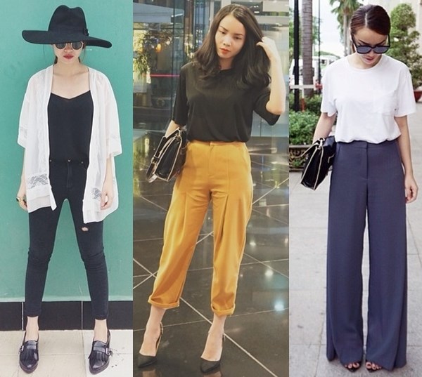 Với quần bagyy vải, bạn g&aacute;i ho&agrave;n to&agrave;n diện mốt xắn gấu được như Yến Trang