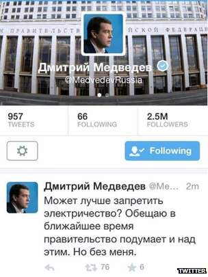 Một trong những th&ocirc;ng tin giả mạo mang t&iacute;nh chất chống đối tổng thống Putin tr&ecirc;n Twitter của Thủ tướng Nga