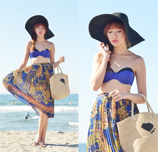 Mũ rộng v&agrave;nh kết hợp với v&aacute;y maxi hay bikini qu&aacute; ho&agrave;n hảo cho set đồ đi biển