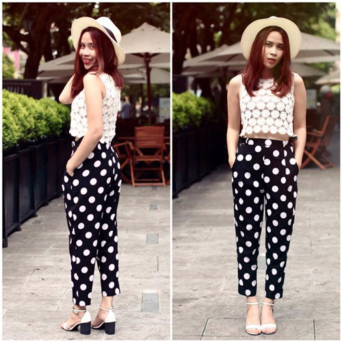 Thời trang h&egrave; 2015 của Lưu Hương Giang nổi bật với quần baggy chấm bi to