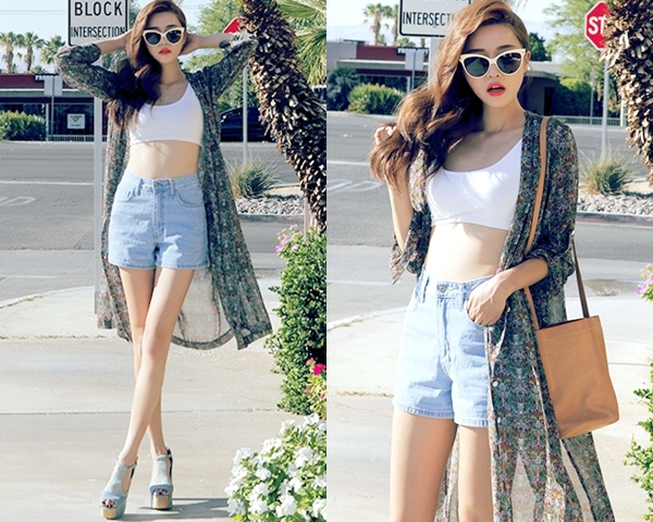 Thời trang h&egrave; 2015 s&agrave;nh điệu v&agrave; trẻ trung với &aacute;o kho&aacute;c kimono v&agrave; quần short cạp cao