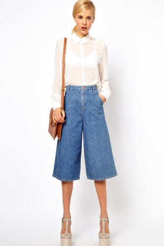 Thời trang mùa thu 2015 n&ocirc;̉i b&acirc;̣t và cá tính với qu&acirc;̀n culottes denim