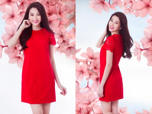 Thời trang Tết 2015 l&agrave; v&aacute;y đỏ d&aacute;ng su&ocirc;ng thật trẻ trung v&agrave; tươi tắn