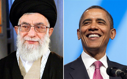 Tổng thống Mỹ Barack Obama (phải) v&agrave; l&atilde;nh tụ tinh thần tối cao Iran Ayatollah Ali Khamenei