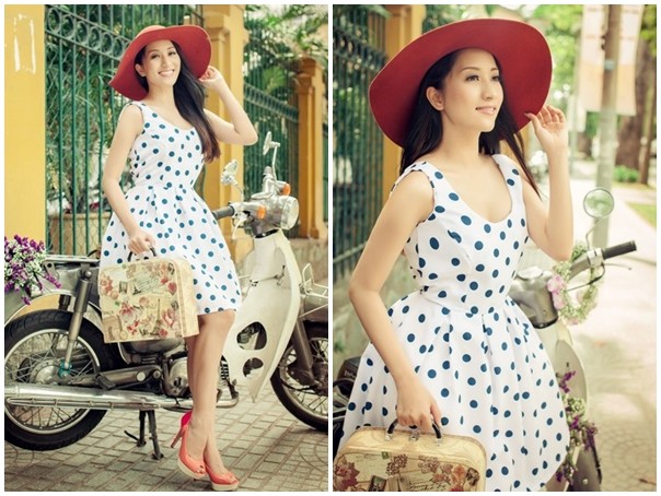 V&aacute;y c&ocirc;ng sở chấm bi dịu d&agrave;ng, nữ t&iacute;nh v&agrave; kh&ocirc;ng k&eacute;m phần nổi bật