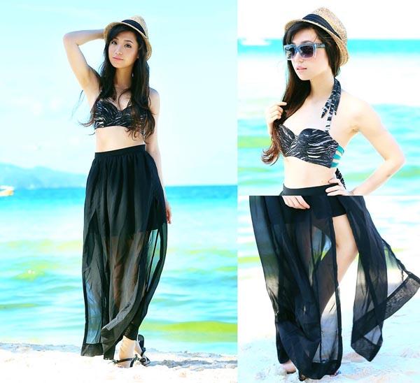 Mặc v&aacute;y maxi xẻ t&agrave; b&ecirc;n ngo&agrave;i bộ bikini sẽ rất gợi cảm v&agrave; cuốn h&uacute;t