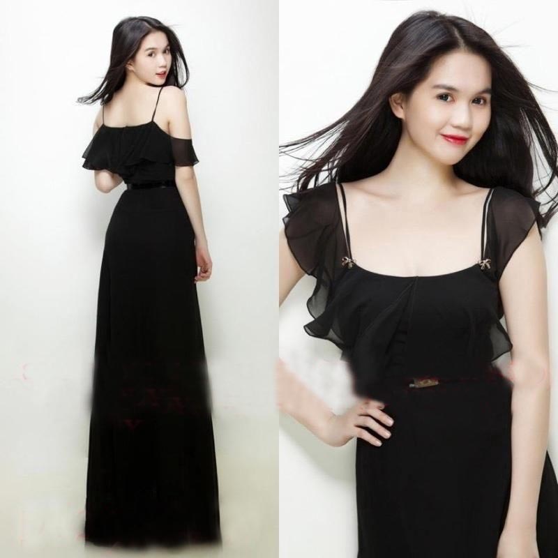 Bạn g&aacute;i c&oacute; thể diện v&aacute;y maxi voan đen để khoe l&agrave;n da trắng ngần như Ngọc Trinh