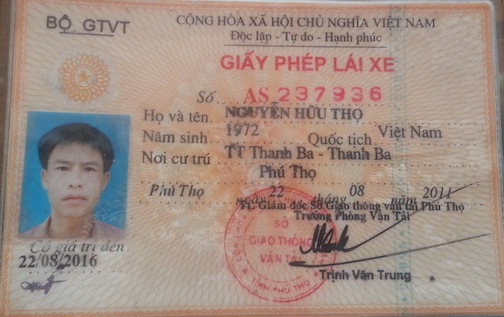 GPLX của t&agrave;i xế Nguyễn Hữu Thọ trong tai nạn thảm kh&ocirc;́c ở Lào Cai