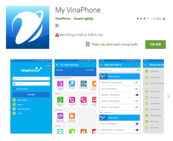 Ứng dụng MyVinaPhone tr&ecirc;n Google Play 