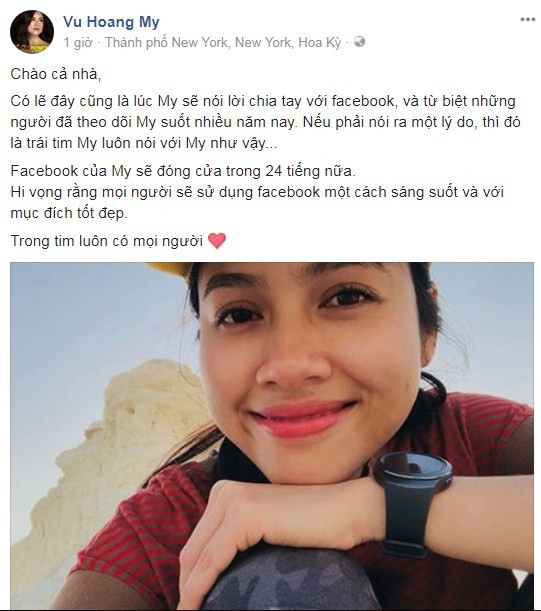 &Aacute; hậu Ho&agrave;ng My quyết định kh&ocirc;ng d&ugrave;ng Facebook khiến người h&acirc;m mộ bất ngờ