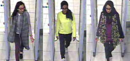 H&igrave;nh ảnh 3 nữ sinh trung học Kadiza Sultana, Amira Abase v&agrave; Shamima Begum tại một s&acirc;n bay London do cảnh s&aacute;t ghi được