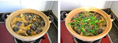 Cho măng v&agrave;o x&agrave;o trước, rồi đến ốc, th&ecirc;m nước v&agrave; om trong khoảng 30 ph&uacute;t