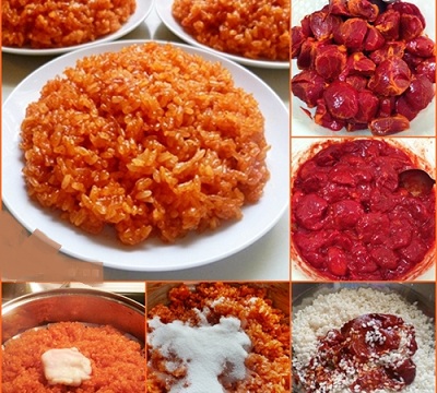 C&aacute;c bước thực hiện cho m&oacute;n x&ocirc;i gấc l&ecirc;n m&agrave;u tuyệt đẹp