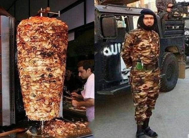 H&igrave;nh ảnh gh&eacute;p Abu Wahib v&agrave; c&acirc;y thịt nướng