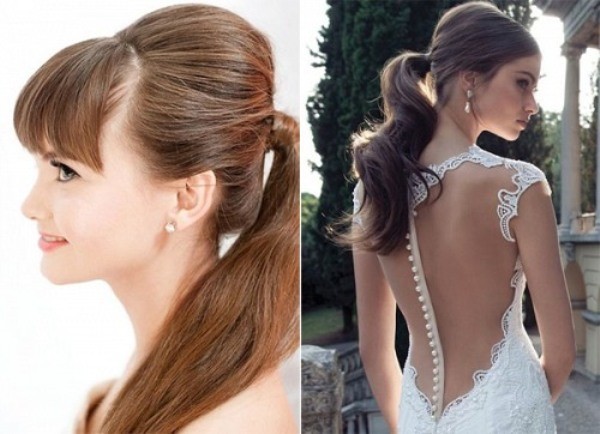 Kiểu t&oacute;c đu&ocirc;i ngựa buộc thấp cũng rất ph&ugrave; hợp với c&aacute;c c&ocirc; d&acirc;u c&oacute; khu&ocirc;n mặt d&agrave;i