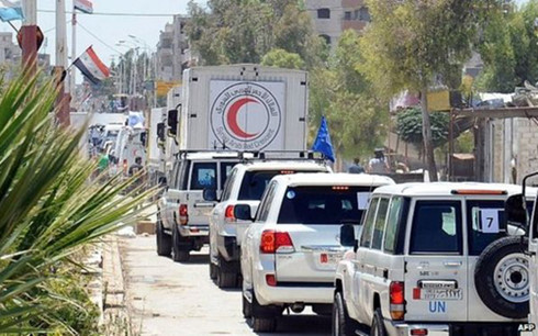 Đo&agrave;n xe chở h&agrave;ng viện trợ của Li&ecirc;n Hợp Quốc cho người d&acirc;n Syria