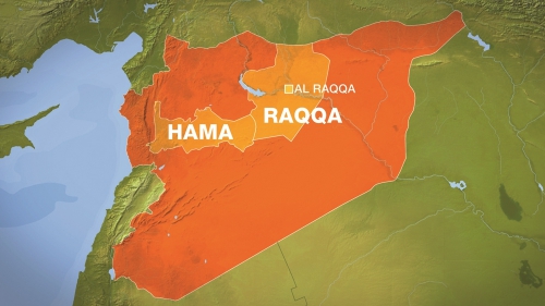 Vị tr&iacute; tỉnh Raqqa v&agrave; Hama