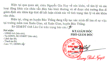 B&aacute;o c&aacute;o của Sở Gi&aacute;o dục v&agrave; Đ&agrave;o tạo L&agrave;o Cai. Ảnh: Đời sống Ph&aacute;p luật