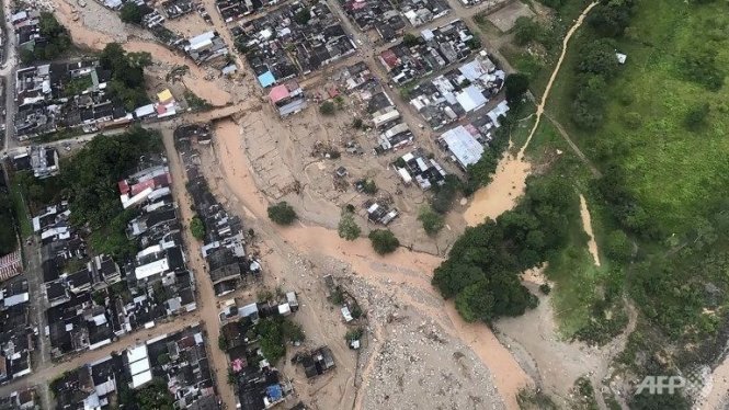 Khu vực sạt lở đất nghi&ecirc;m trọng tại bi&ecirc;n giới Colombia. Ảnh: AFP