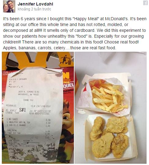 Bằng chứng cho thấy  đồ ăn McDonald&rsquo;s b&agrave;y 6 năm kh&ocirc;ng mốc