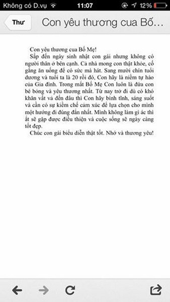 Tin nhắn ch&uacute;c mừng sinh nhật con g&aacute;i của Bố Hương Tr&agrave;m.