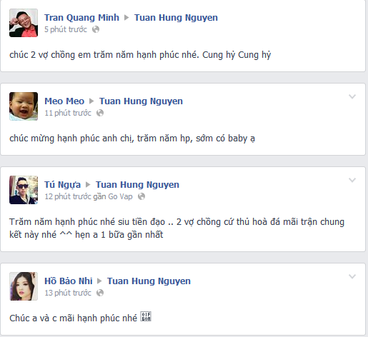 BTV Quang Minh đang c&oacute; lịch c&ocirc;ng t&aacute;c c&ugrave;ng H&atilde;y chọn gi&aacute; đ&uacute;ng n&ecirc;n gửi lời ch&uacute;c hai vợ chồng Tuấn Hưng qua facebook