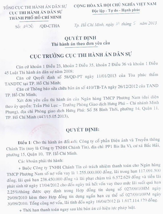 Bức ảnh được khẳng định l&agrave; bản scan quyết định ph&aacute;t m&atilde;i ng&ocirc;i nh&agrave; của &ocirc;ng anh kết nghĩa của Ch&aacute;nh T&iacute;n. 