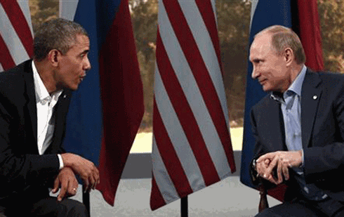 Tổng thống Mỹ Barack Obama v&agrave; Tổng thống Nga Vladimir Putin trong một cuộc gặp hồi năm 2013