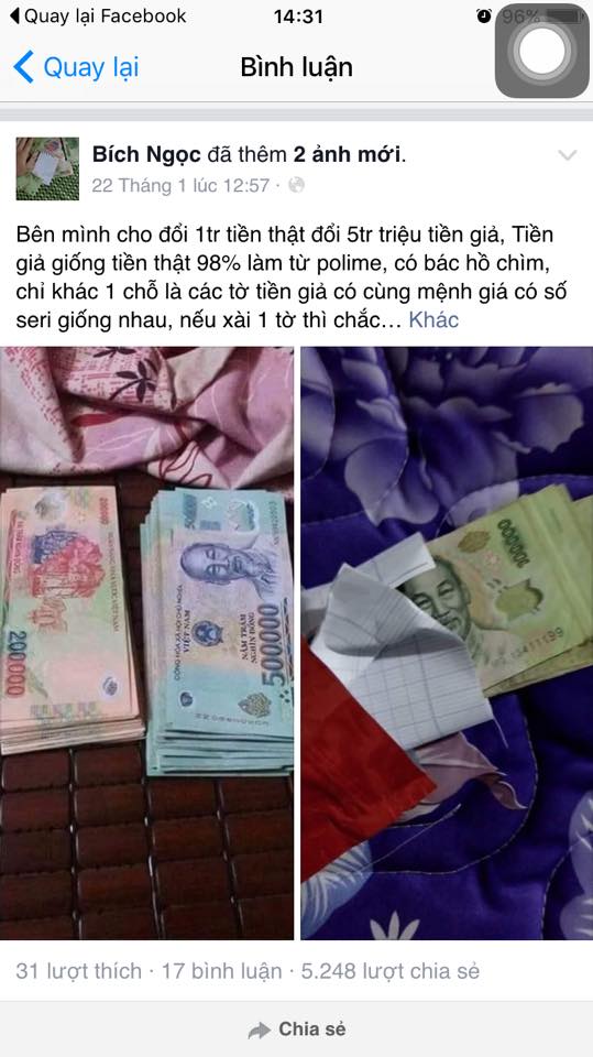 Đổi 1 triệu tiền thật lấy 5 triệu tiền giả chỉ l&agrave; h&igrave;nh thức l&agrave;o đảo