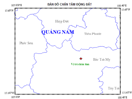 Vị tr&iacute; trận động đất mới nhất tại thủy điện S&ocirc;ng Tranh 2